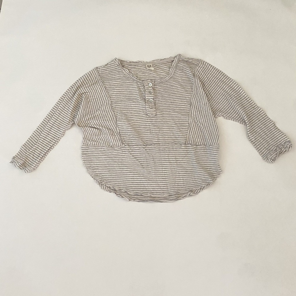 We The Free Shirt XS Gray White Striped Henley Button Pullover Top